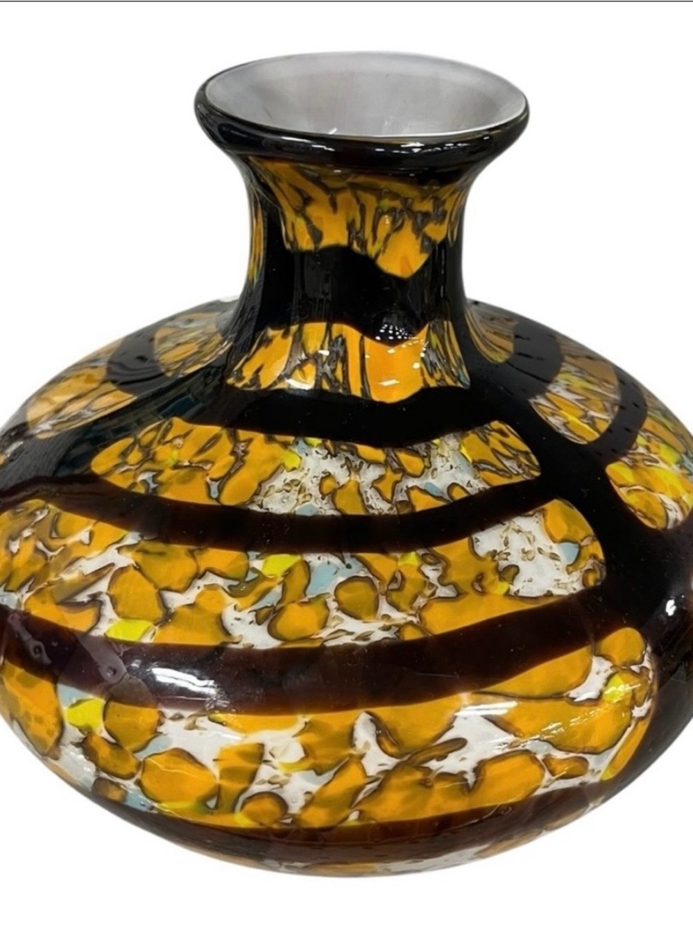 Handblown Cased Bulbous Glass Vase contemporary Japanese inspired design MCM 9”.